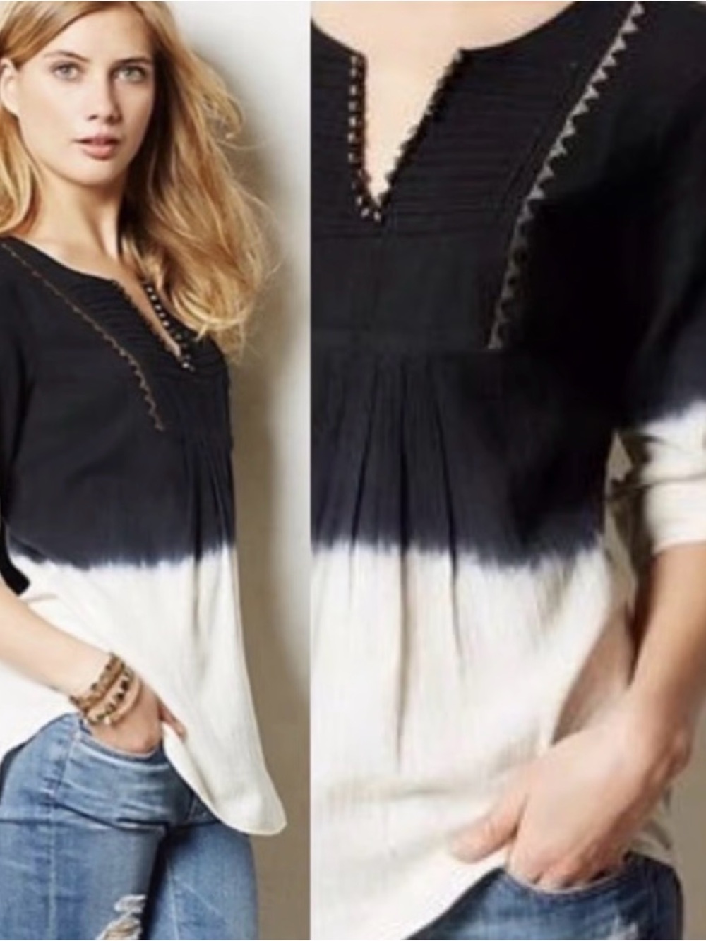 Anthropologie Floreat Ombre Cotton Linen Dip Dye Top size 4